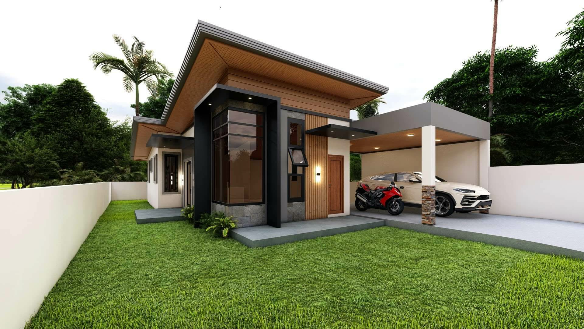 Skillion roof bungalow with carport