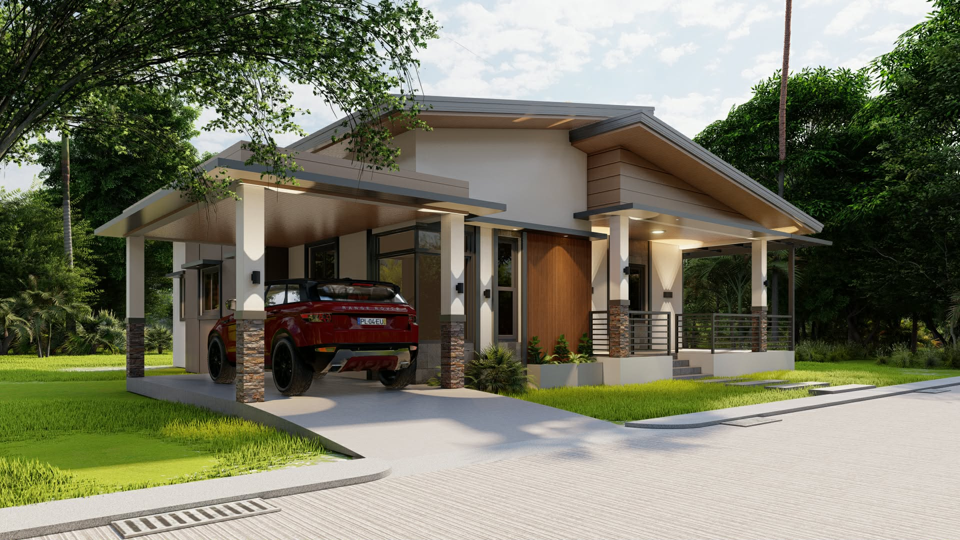 Contemporary bungalow with carport